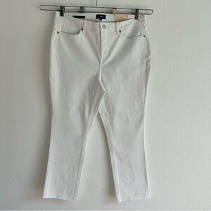 NYDJ Sheri Slim Jeans Women's Size 14 White Stretch Denim Ankle Frayed Hem